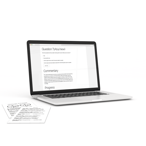 License Guaranteed: Technician is an interactive online course, but it
also comes with note cards with study aids so you can brush up
on-the-go.
